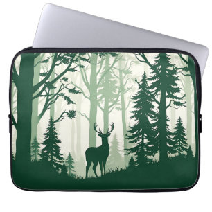 Funda Para Portátil Silueta de bosque de ciervos Escena de la naturale