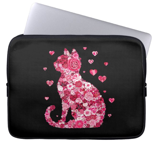Funda Para Portátil Silueta de gato floral ArtFaux tela envuelta (Frente)