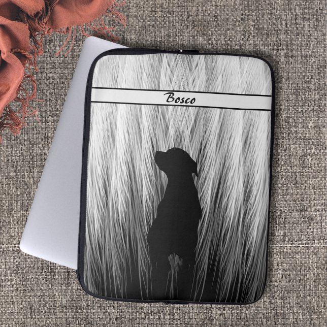 Funda Para Portátil Silueta elegante de perro de plumas blancas y negr (Subido por el creador)