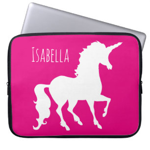 Funda Para Portátil Silueta magenta del unicornio de las rosas fuertes