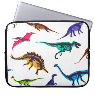 Funda Para Portátil Siluetas de dinosaurio: patrón de sketch vintage.