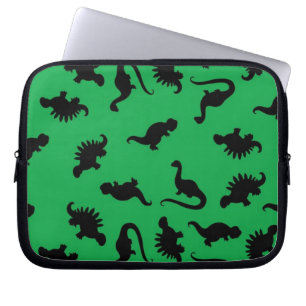 Funda Para Portátil Siluetas de dinosaurios sobre fondo verde Patrón