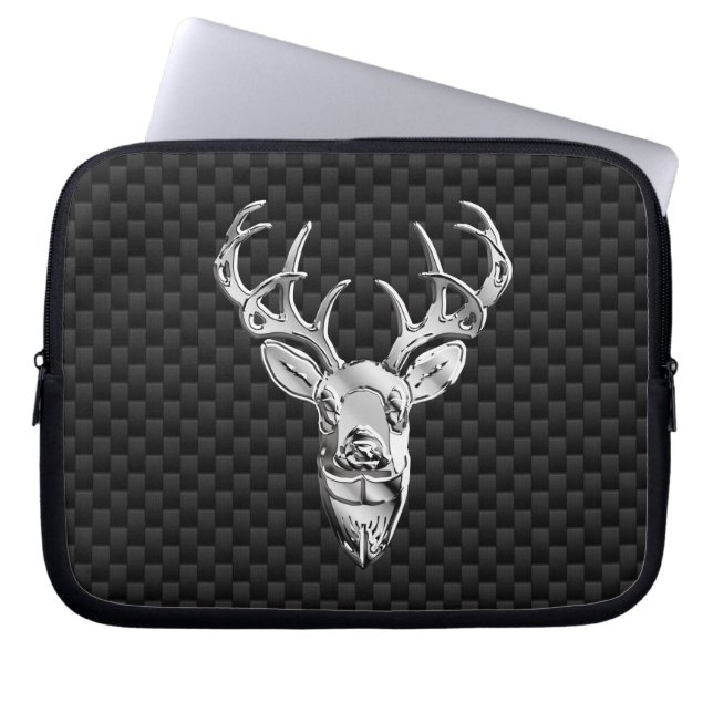 Funda Para Portátil Silver Deer on Carbon Fiber Style Print (Frente)