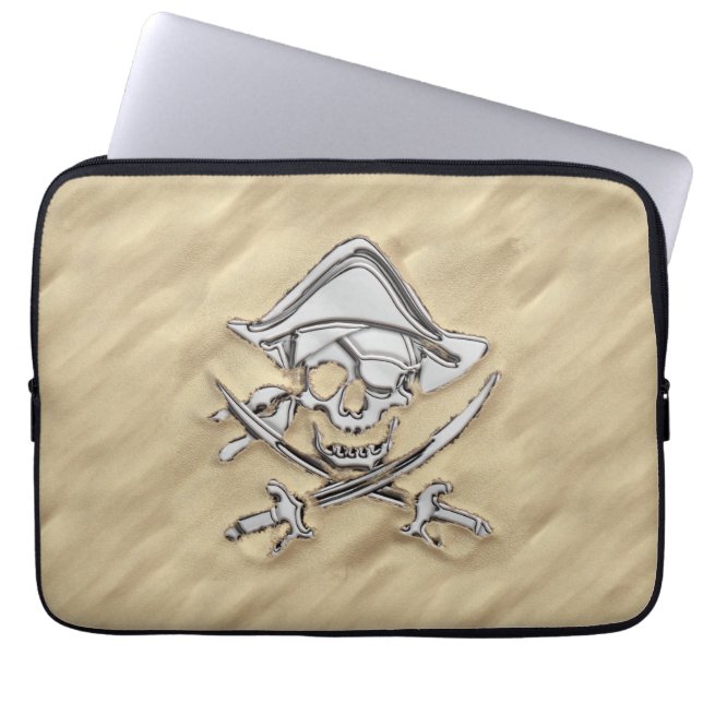 Funda Para Portátil Silver Pirate Skull on the Beach (Frente)