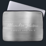 Funda Para Portátil Silver Profesional Metálico Monograma Negocios<br><div class="desc">Moderno Silver Girly maquillaje y Salón de Belleza Cabello Faux Metallic Stainless Elegant Monograma Promocional Bolsa de Portátiles o Funda de publicidad Promocional (Promo). Este elegante funda profesional de informática empresarial se puede personalizar para incluir su nombre de firma de escritura monogramada y su profesión o puesto de trabajo.</div>