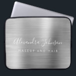 Funda Para Portátil Silver Profesional Metálico Monograma Negocios<br><div class="desc">Moderno Silver Girly maquillaje y Salón de Belleza Cabello Faux Metallic Stainless Elegant Monograma Promocional Bolsa de Portátiles o Funda de publicidad Promocional (Promo). Este elegante funda profesional de informática empresarial se puede personalizar para incluir su nombre de firma de escritura monogramada y su profesión o puesto de trabajo.</div>