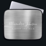Funda Para Portátil Silver Profesional Metálico Monograma Negocios<br><div class="desc">Moderno Silver Girly maquillaje y Salón de Belleza Cabello Faux Metallic Stainless Elegant Monograma Promocional Bolsa de Portátiles o Funda de publicidad Promocional (Promo). Este elegante funda profesional de informática empresarial se puede personalizar para incluir su nombre de firma de escritura monogramada y su profesión o puesto de trabajo.</div>