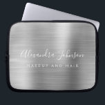 Funda Para Portátil Silver Profesional Metálico Monograma Negocios<br><div class="desc">Moderno Silver Girly maquillaje y Salón de Belleza Cabello Faux Metallic Stainless Elegant Monograma Promocional Bolsa de Portátiles o Funda de publicidad Promocional (Promo). Este elegante funda profesional de informática empresarial se puede personalizar para incluir su nombre de firma de escritura monogramada y su profesión o puesto de trabajo.</div>