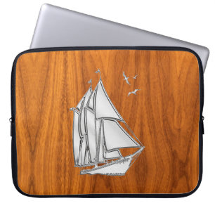 Funda Para Portátil Silver Sail Boat on Teak Veneer Decor