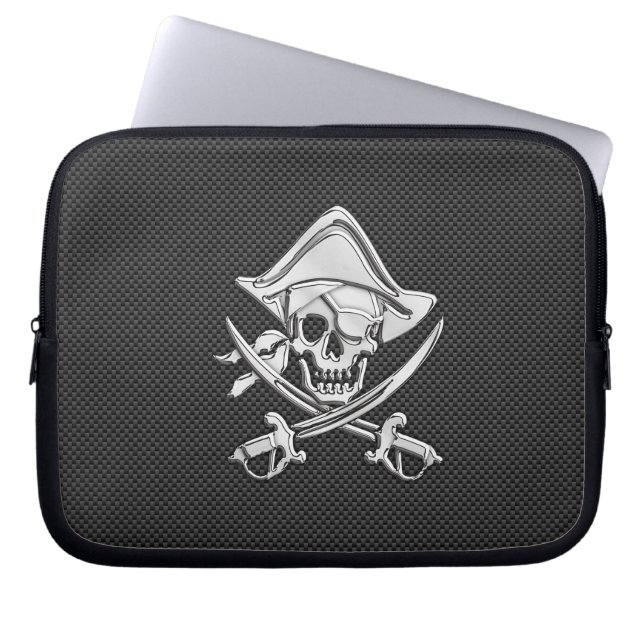 Funda Para Portátil Silver Smiling Pirate on Carbon Fiber Style (Frente)
