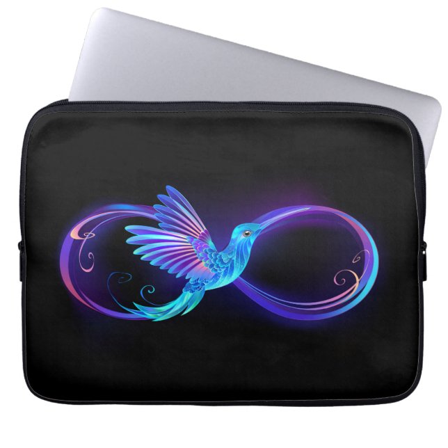Funda Para Portátil Símbolo de infinito neón con colibrí brillante (Frente)