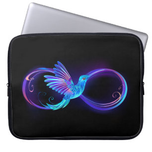 Funda Para Portátil Símbolo de infinito neón con colibrí brillante