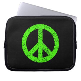Funda Para Portátil Símbolo de paz tenciado - verde sobre negro