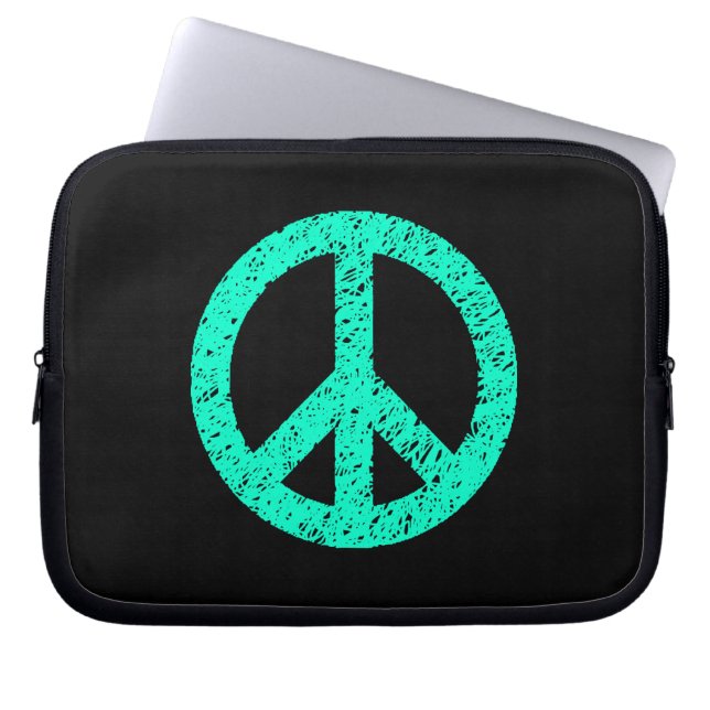 Funda Para Portátil Símbolo de paz tenso - turquesa en negro (Frente)