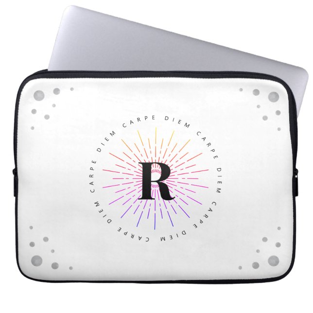 Funda Para Portátil Símbolo de sol estilo carpe diem Monograma blanco (Frente)