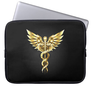 Funda Para Portátil Símbolo poligonal de oro Caduceus