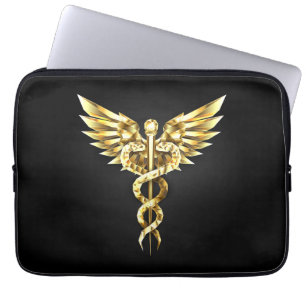 Funda Para Portátil Símbolo poligonal de oro Caduceus