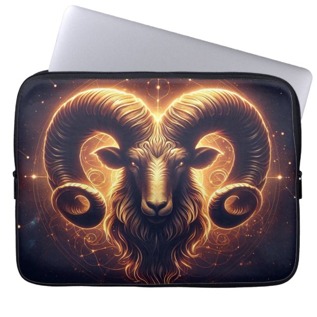 Funda Para Portátil Símbolo zodiaco de los Aries dorados (Frente)
