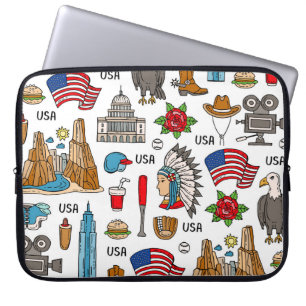 Funda Para Portátil Símbolos de EE.UU. Vintage Seamless Pattern