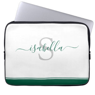 Funda Para Portátil Simple guión moderno Monograma verde esmeralda