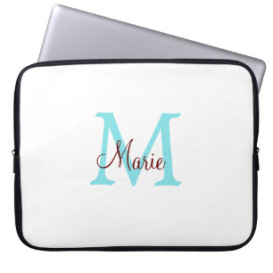 Funda Para Portátil simple minimal agregar nombre monograma rosa rojo