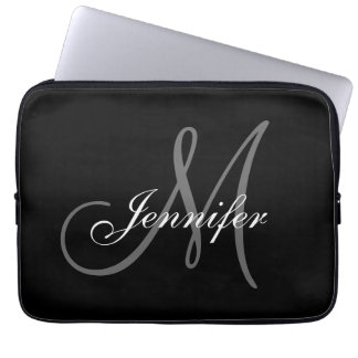 FUNDA PARA PORTÁTIL SIMPLE, NEGRO, GRITA TU MONOGRAMA TU NOMBRE