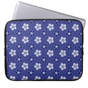 Funda Para Portátil simple patrón azul sólido floral retro pequeño flo