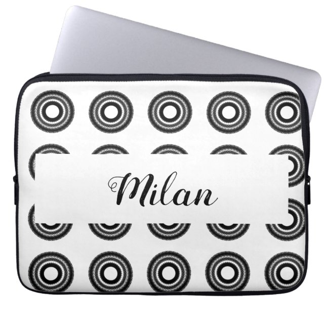 Funda Para Portátil simple personalizado BLACK mandala monograma añada (Frente)