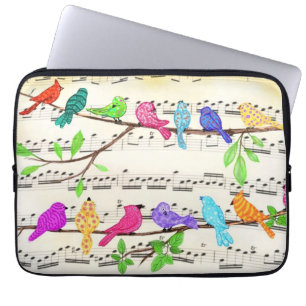 Funda Para Portátil Sinfonía de pájaros musicales alegres y coloridas
