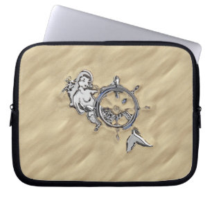 Funda Para Portátil Sirena de plata en la playa
