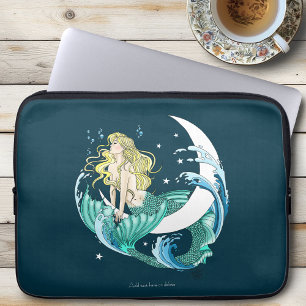 Funda Para Portátil Sirena Rubia Luna Creciente Arte Deco Fantasía