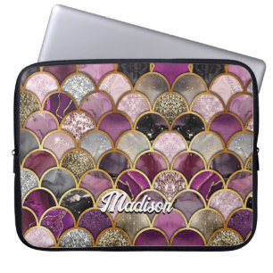 Funda Para Portátil Sirenita beige de oro morado rosado