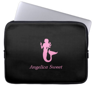 Funda Para Portátil Sirenita de color rosa sobre negro para el océano_