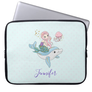 Funda Para Portátil Sirenita descubierta con delfín bajo el mar