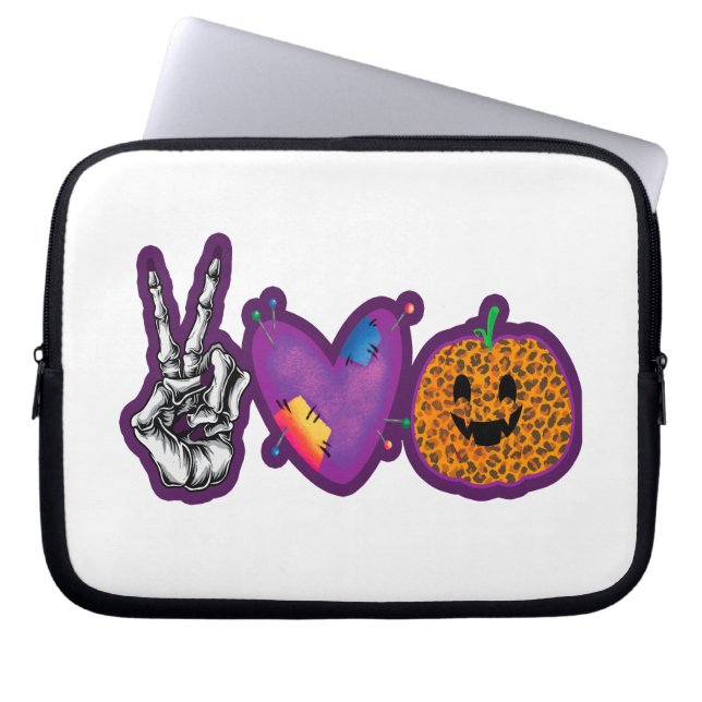 Funda Para Portátil Skeleton Calabaza Paz Amor Halloween (Frente)