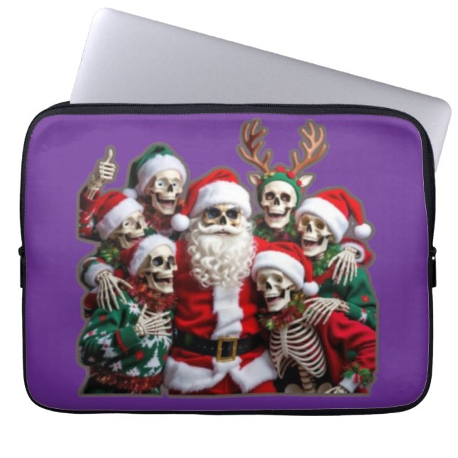 Funda Para Portátil Skeleton Santa Christmas Group Photo – Festive 3D  (Frente)