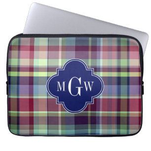 Funda Para Portátil Sky Blue Navy Burgundy Monograma de Whapppy Madras