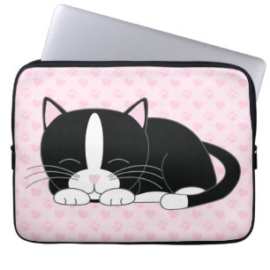 Funda Para Portátil Sleepy Tuxedo Cat {rosa}