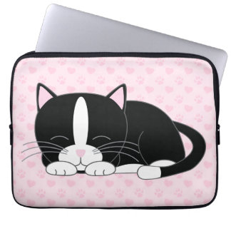 Funda Para Portátil Sleepy Tuxedo Cat {rosa}