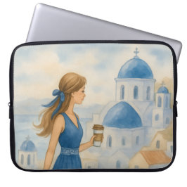 Funda Para Portátil Sleeve portátil de color acuático de Santorini Gre