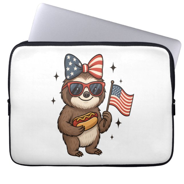 Funda Para Portátil Sloth 4 de julio (Frente)