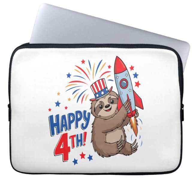 Funda Para Portátil Sloth Happy 4Rocket Fireworks Estados Unidos (Frente)