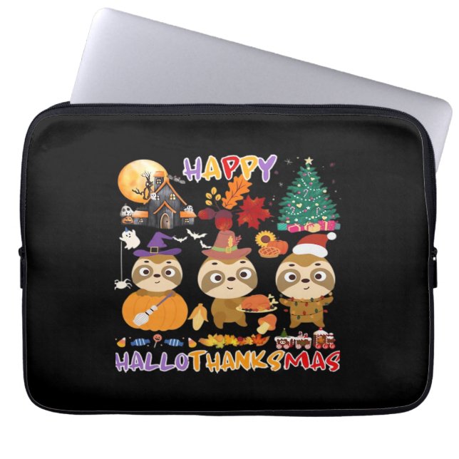 Funda Para Portátil Sloth Happy Hallothanksmas Gracioso Halloween Than (Frente)