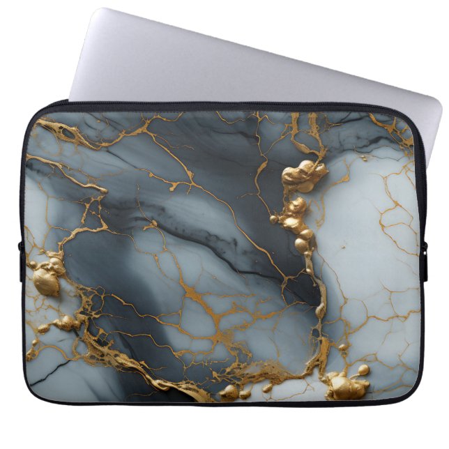 Funda Para Portátil Smoky Onyx Marble with Golden Veins (Frente)
