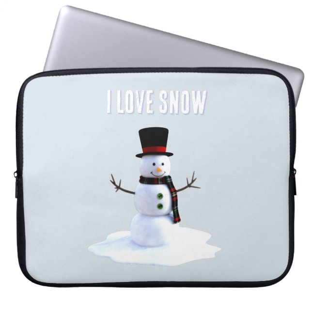 Funda Para Portátil Snowman with hat and scarf. I Love Snow (Frente)