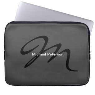 Funda Para Portátil Sofisticado guión Monograma Gris moderno inicial