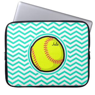 Funda Para Portátil Softball; Aqua Green Chevron