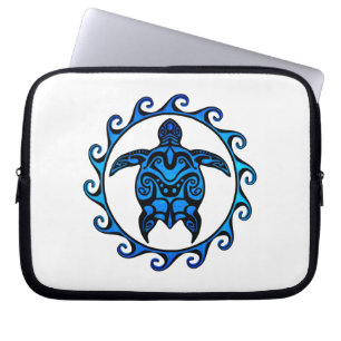 Funda Para Portátil Sol azul de tortuga tribal