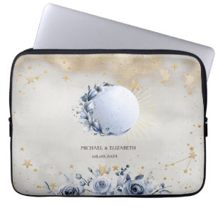 Funda Para Portátil Sol Celestial, Flores de Luna Azul, Cielo Nocturno