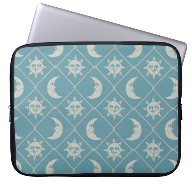 Funda Para Portátil Sol y Luna Celestiales Verde Azulado (Frente)